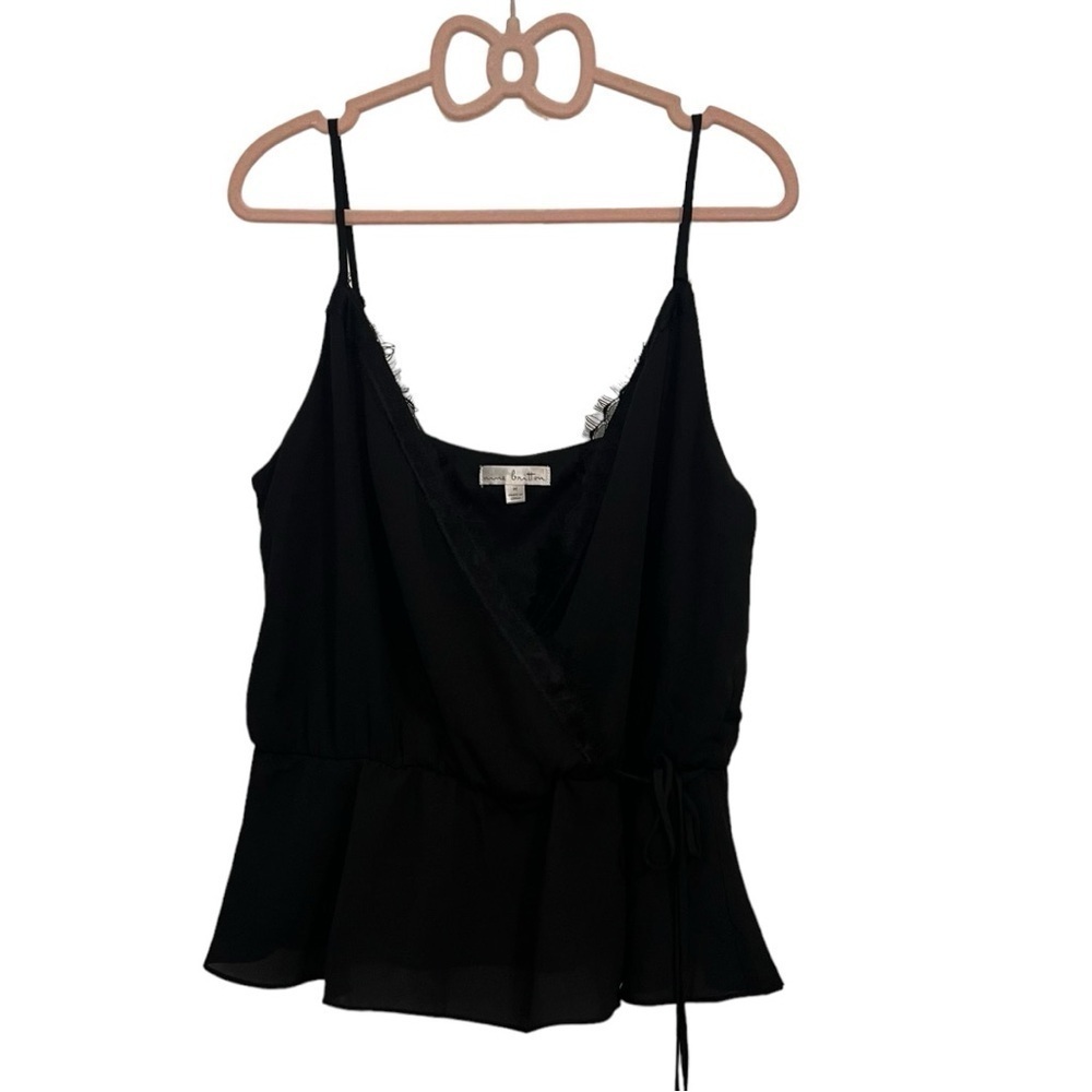 Nine Britton Black Lace Trim Wrap Peplum Cami Top Medium NWOT
